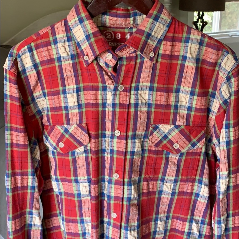 Earnest Sewn plaid button down with stitch detail